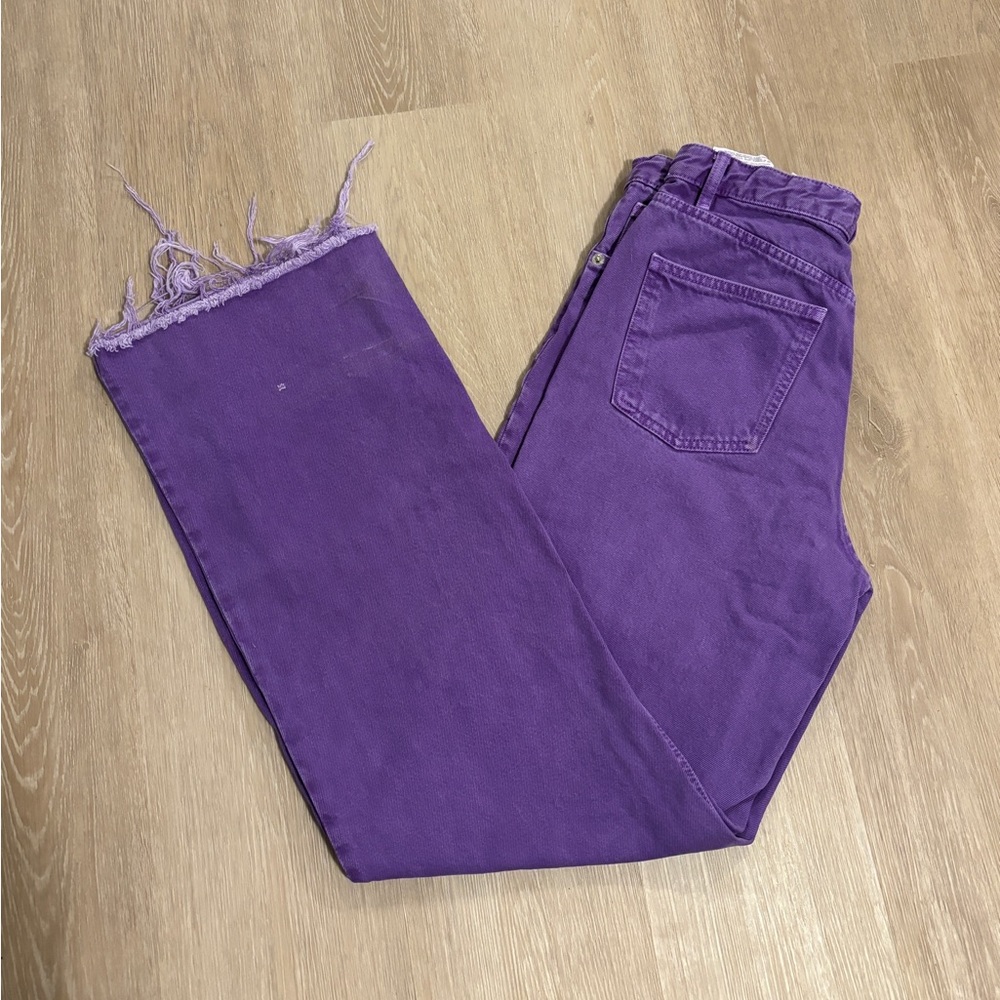 Zara purple straight wide leg jeans.